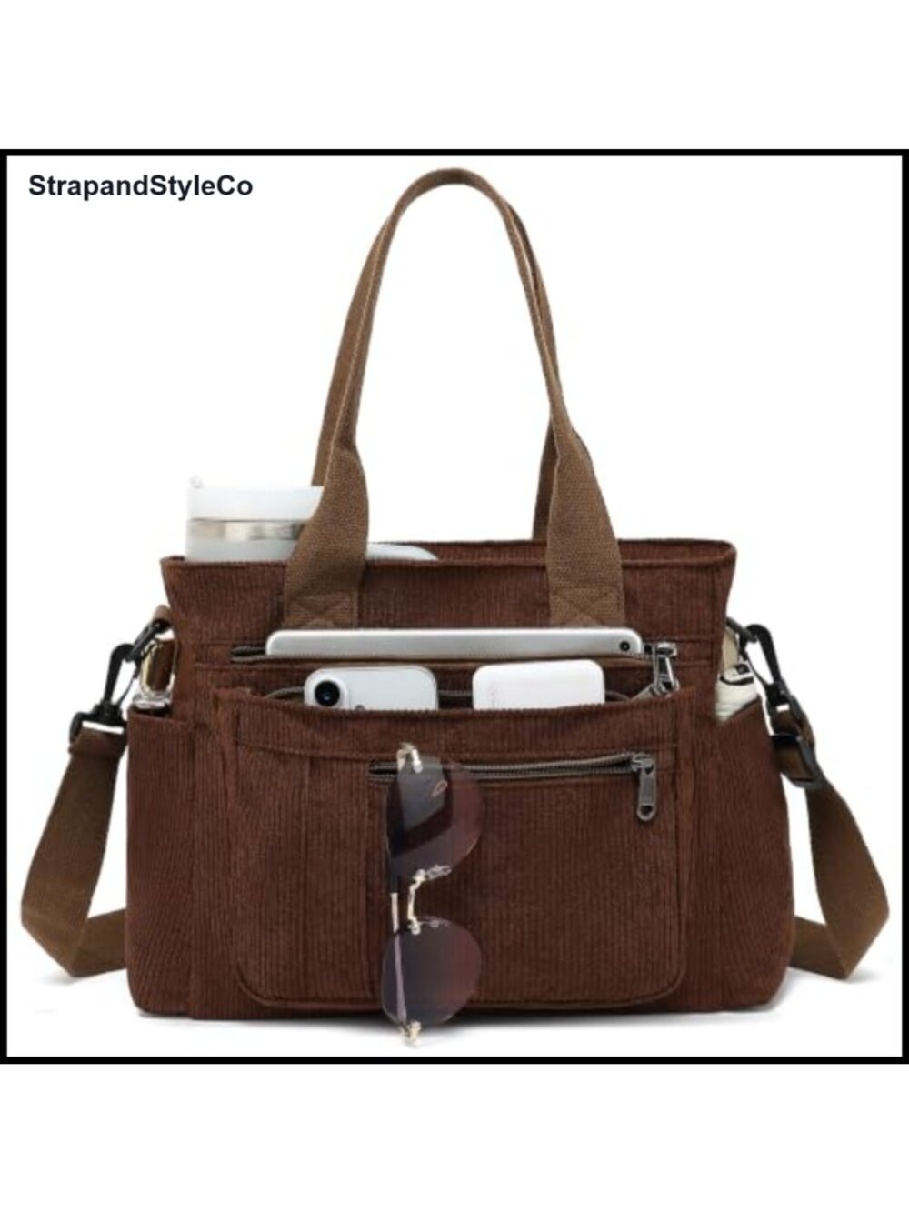 Corduroy Tote Bag Lightweight Top Handle Laptop Work Shoulder Crossbody Purse